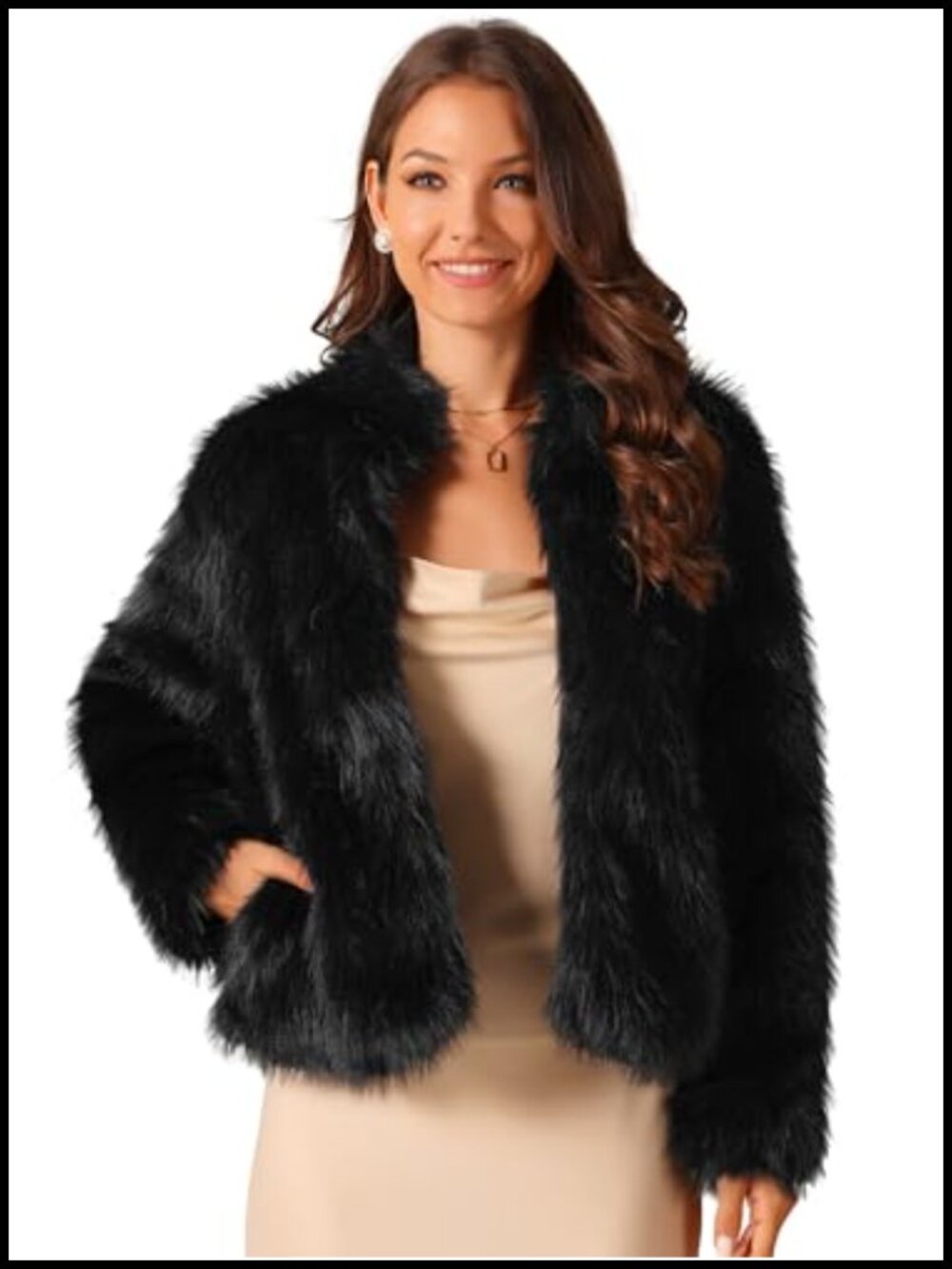 Faux Fur Coat Cropped Jacket Open Front Dressy Winter Outerwear